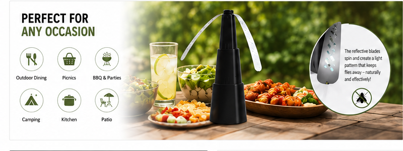 Portable Fly Repelling Fan – Chemical-Free Outdoor Food Protector