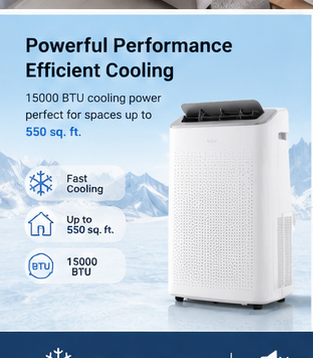 Portable 15,000 BTU Smart Air Conditioner | Cool, Fan & Dehumidifier