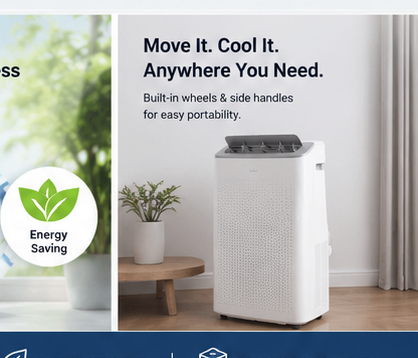Portable 15,000 BTU Smart Air Conditioner | Cool, Fan & Dehumidifier