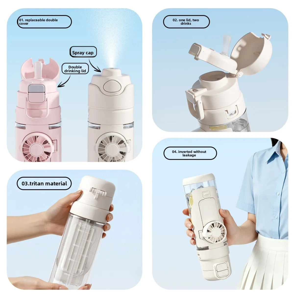 Water Bottle Fan — 3-in-1 Spray Mist, Fan & Insulated Water Bottle