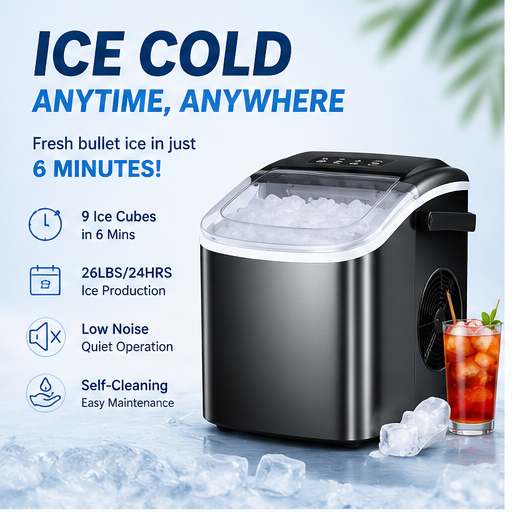 26 lb Portable Countertop Ice Maker – Fast Self-Cleaning Ice Machine