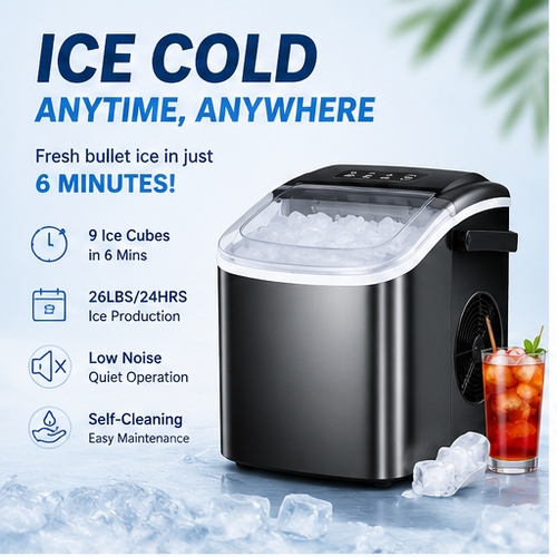 26 lb Portable Countertop Ice Maker – Fast Self-Cleaning Ice Machine