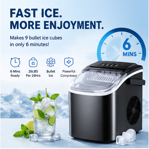 26 lb Portable Countertop Ice Maker – Fast Self-Cleaning Ice Machine