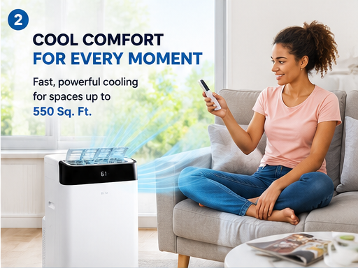 14,000 BTU Portable Air Conditioner with Remote Control | Cool Rooms Up to 550 Sq. Ft.