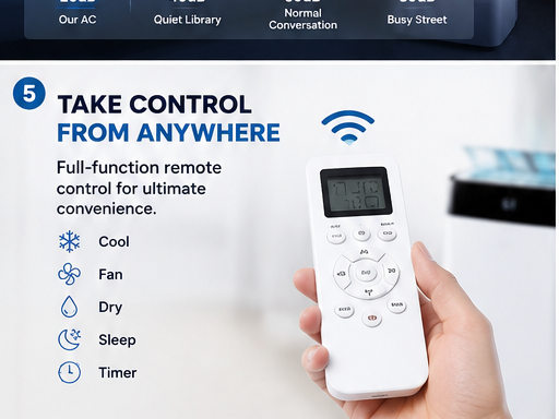 14,000 BTU Portable Air Conditioner with Remote Control | Cool Rooms Up to 550 Sq. Ft.