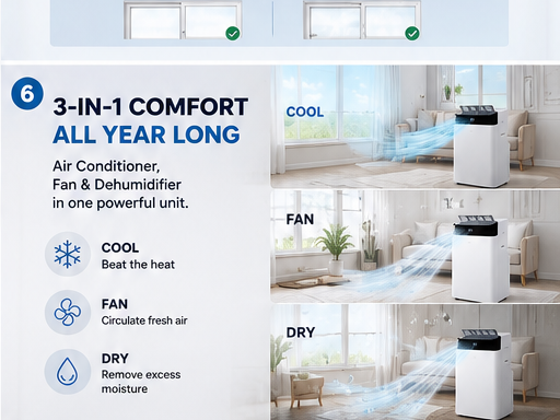 14,000 BTU Portable Air Conditioner with Remote Control | Cool Rooms Up to 550 Sq. Ft.